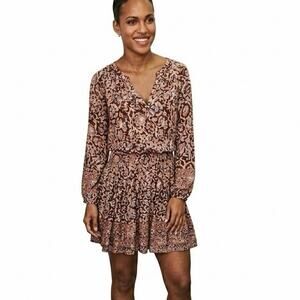 FAHERTY Montara Floral Dress Small Brown / Red Paisley Floral Boho Gauze Cotton